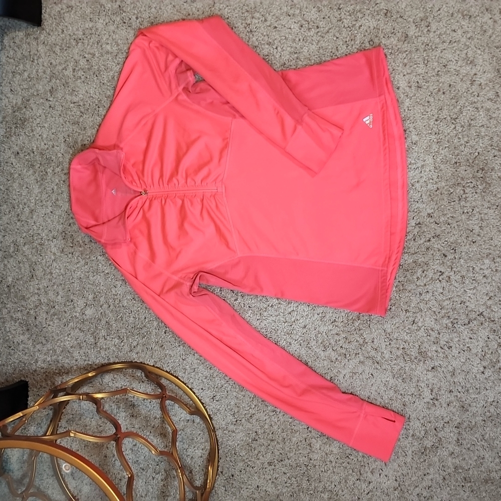 adidas Coral Pink Long Sleeve Quarter-Zip Athletic Top